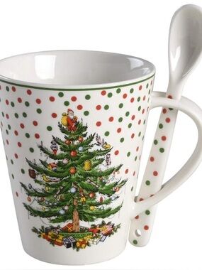 Spode Christmas Tree White Mug with Red and Green Accents